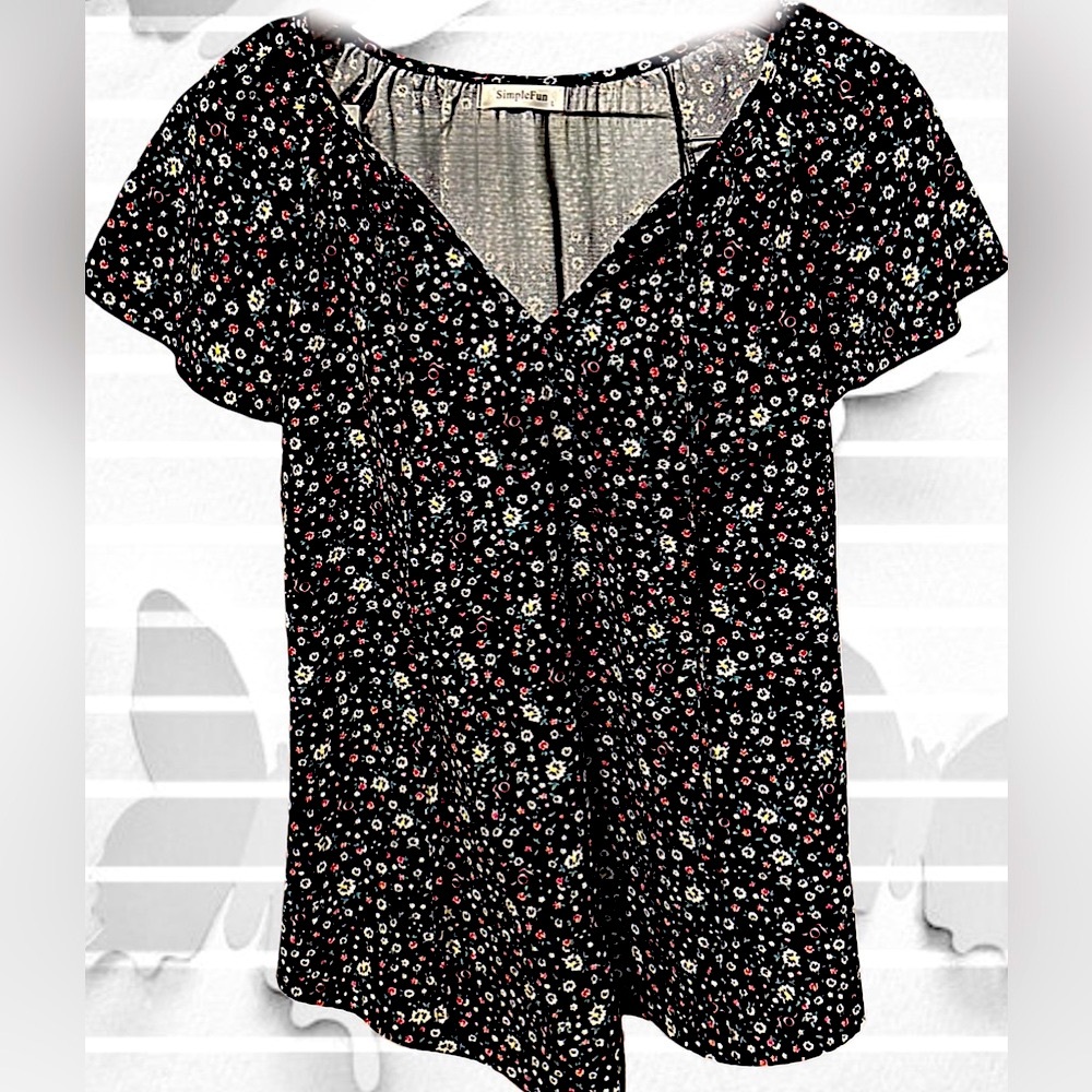 Black Tie Front Short Sleeve Fitted Blouse